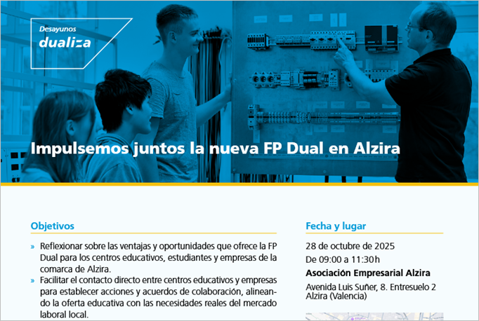 Desayuno DUALIZA  “Impulsemos juntos la nueva FP Dual en Alzira”